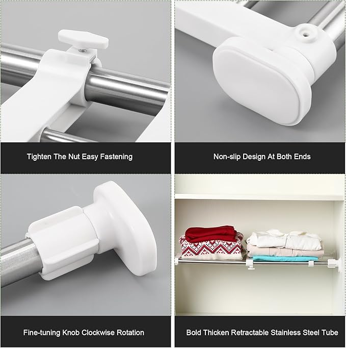 Geetery 4 Pcs Closet Tension Shelf Rod Metal Expandable Shelf Organizer Adjustable Closet Shelves Rack DIY Dividers Separator