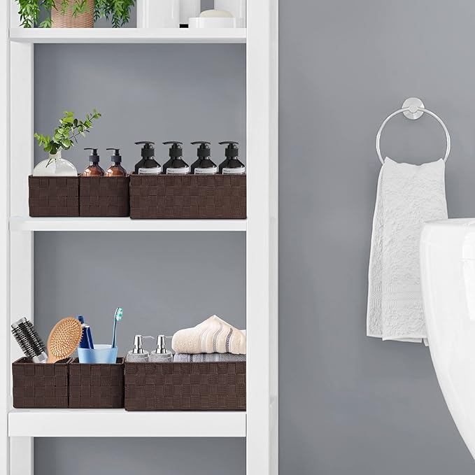 Posprica Woven Storage Baskets for Organizing 6 Pack, Large&Small Storage Cube Bins Set for Bathroom, Storage Boxes Container