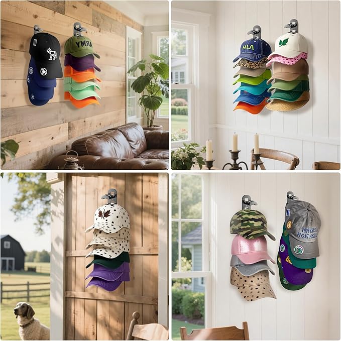 4 Pack Hat Organizer for Baseball Caps, Hat Rack for Wall Hold Up to 40 Hats, Hat Holder with Strong Adhesive and Screws,Cap 