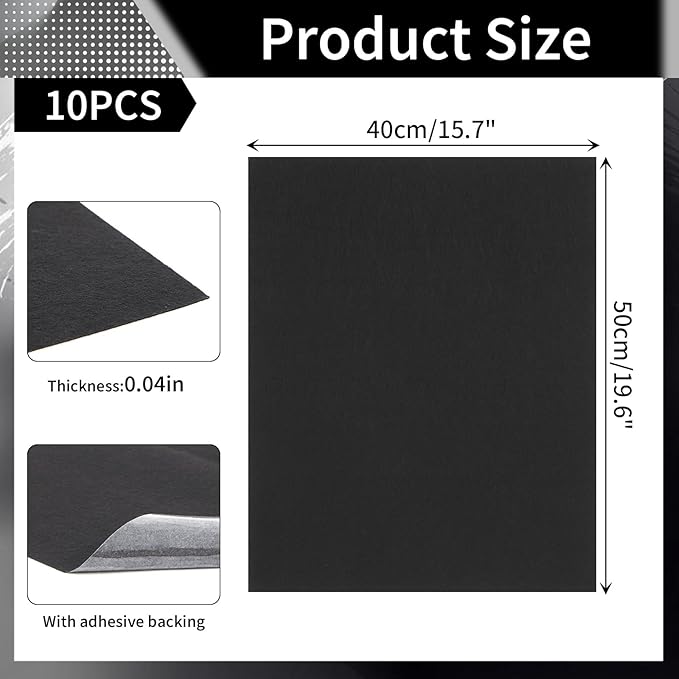 WILLBOND 10 Pcs Self-Adhesive Disposable Car Floor Mats, 15.7"x19.6" Black Felt with Adhesive Backing, 1mm Thick, Universal M