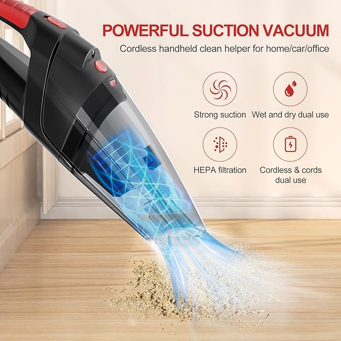 Handheld Vacuum Cleaner, Cordless Vacuum Cleaner, 6.5KPA Super Powerful Suction Cleaner, Rechargeable Portable Hand Vacuum,wi