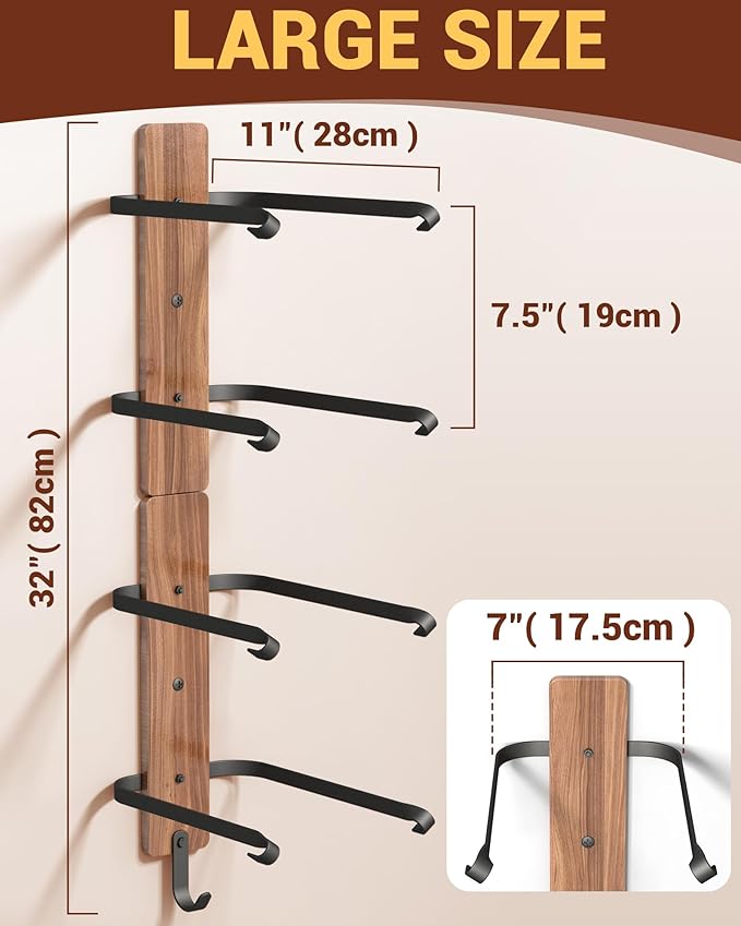 Midukit Cowboy Hat Rack for Wall, Cowboy Hat Holder for 4 with Hooks,Wooden Rustic Metal Hanger for Wall with Pine Board,West