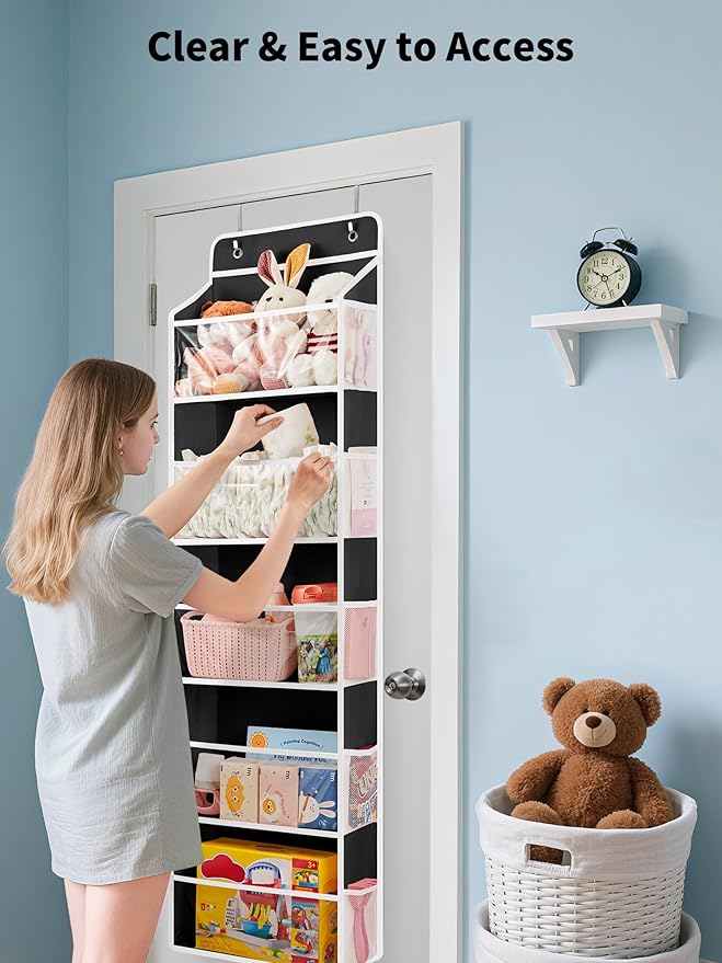 JARLINK Toy Stuffed Animal Storage, Over The Door Organizer W/Clear View Windows, 44lb Load, Baby Toy Storage Organizer for N