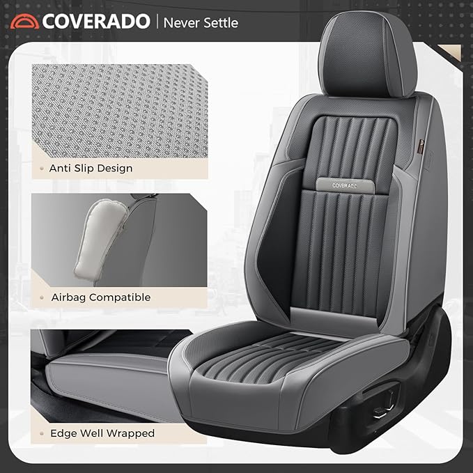 Coverado Car Seat Covers Front Seats, Seat Covers for Cars, Car Seat Protector, 2-Pack Car Seat Cushion Nappa Leather, Waterp