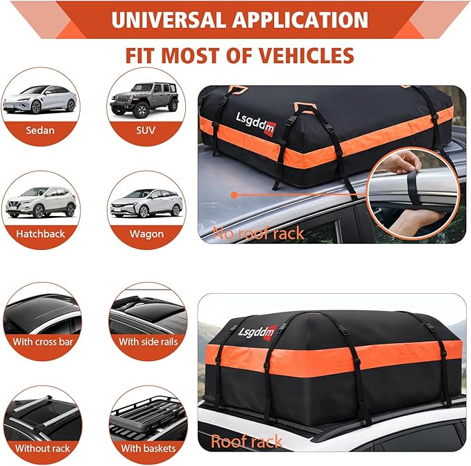 21 Cubic Ft Rooftop Cargo Carrier, Waterproof Car Roof Bag for Vehicles with or Without Rack, Soft Roof Top Luggage Bag for Travel, Camping, Moving(Soft car roof Bag, 21 Cubic feet)