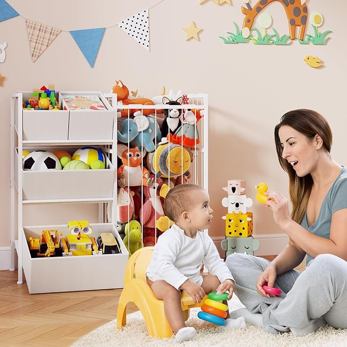 BBLIKE Kids Storage Organizer with 4 Removable Bins, Kids Storage Toy Shelf Organizer for Stuffed Animal Holder for Bedroom P