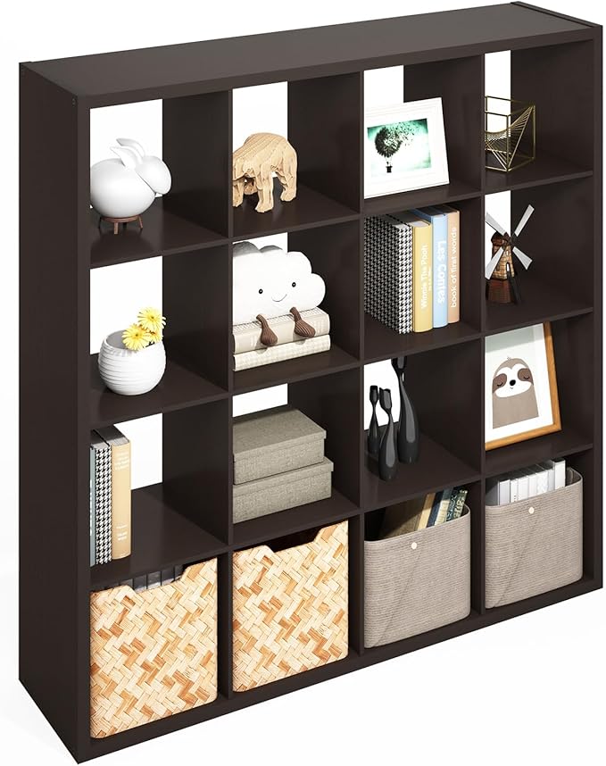 Furinno Simple Cube Storage Organizer, 16-Cube Display Shelf, Open Back Shelving Unit, Storage Shelves, Extra Thick Frame, fo
