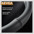 Cowhide Steering Wheel Cover Heat Resistant Anti-Slip Car Wheel Wrap Compatible with Most Makes and Models of Cars and Trucks with 14.5 to 15 Inch Steering Wheel (Black-1)