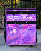 Reusable Grocery Bag with Wheels (Large, Glitter Purple), Rolling Shopping Bag with 8 Pockets and Zipper Cover Foldable Rolling Tote for Women, Travel, Garden, Carries Up to 76LBS