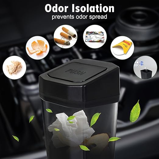 Car Trash Can with Lid - Mini Car Garbage Can Bin for Cup Holder - Black Small Leakproof Vehicle Trash Bin for Back Seat, Cute Automotive Accessories Organizers and Storage for Door SUV Truck