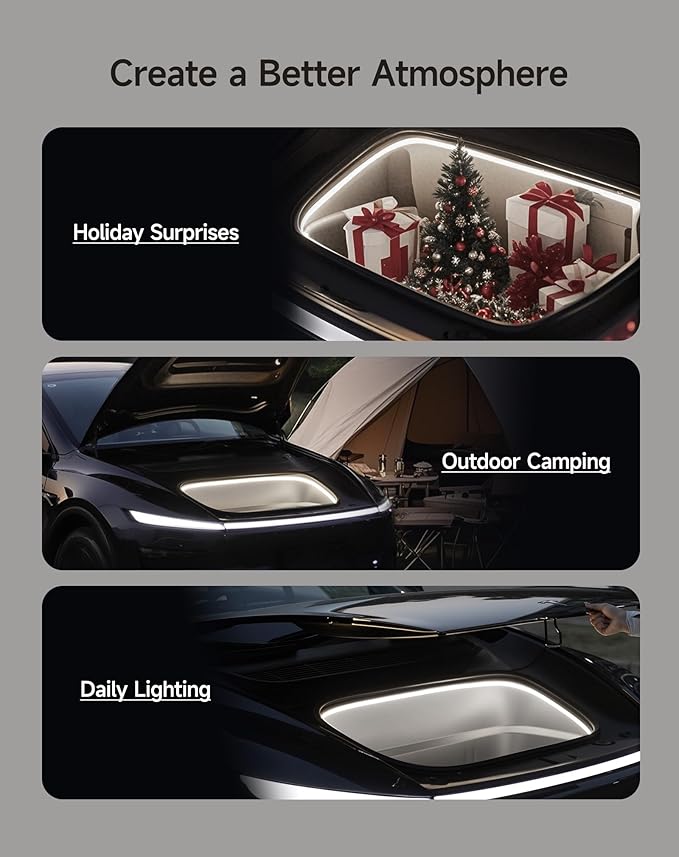 TPARTS Frunk LED Light Strip for Tesla Model Y Juniper 2025, Flexible Silicone Waterproof Interior Lighting Bar, Tool-Free Installation Front Trunk Accessories Ambient Lights (Cool White Light)