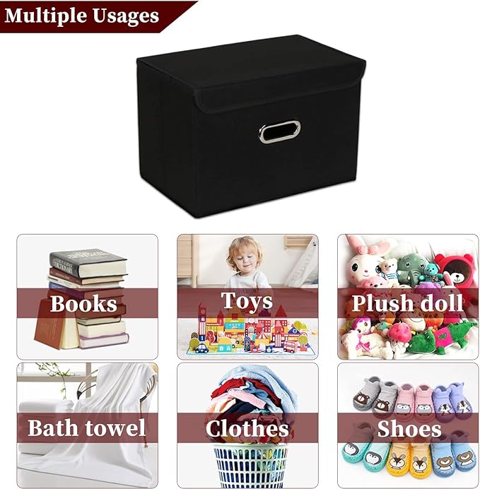 STOREONE Fabric Storage Cube Bins Foldable Organizer Container Collapsible Basket with Lids and Metal Handles, for Home, Bedr