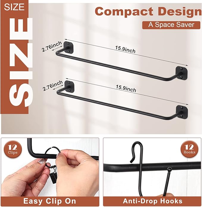 Hat Rack Wall Mount 24 Baseball Caps, Modern Metal Hook with 12 Clips and 12 Hooks Holder Storage Display for Closet Bedroom 