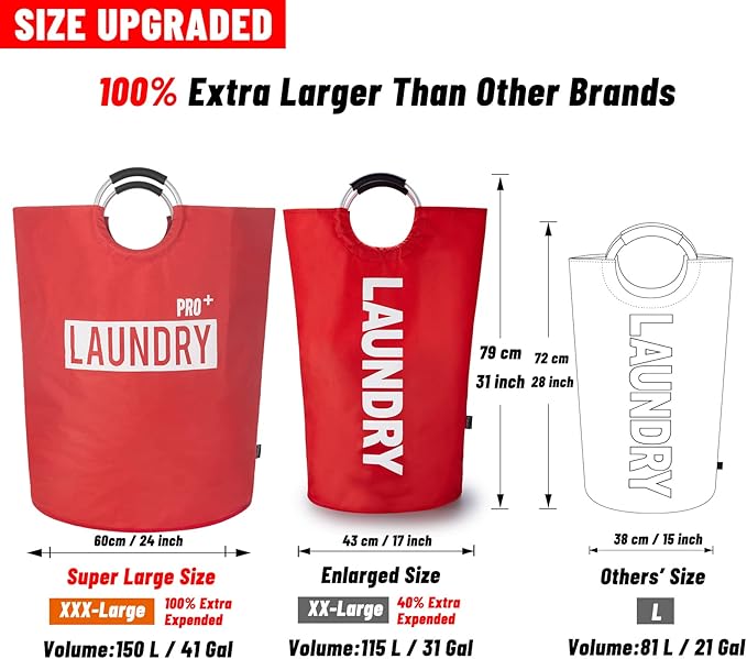 Caroeas Super Large 150L Laundry Basket Pro, Waterproof Laundry Hamper, Collapsible Laundry Basket Easy Storage, Clothes Hamp