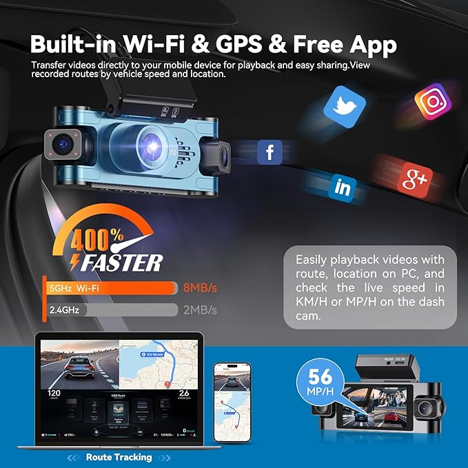 4K DashCam for Cars,4 Channel Car Dash Cam Front and Rear Inside with Voice Control,5G WiFi GPS, Night Vision, G Sensor, WDR,