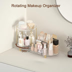 Makeup Organizer Countertop for Vanity, Rotating Perfume Tray with 5-compartment Cosmetic and Skincare Organizers, Multi-Purp