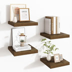 Fun Memories Square Floating Shelves for Wall - 9.3 Inch Deep Floating Shelves with Invisible Brackets, Brown Small Wall Shel