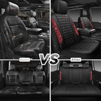 CAR PASS Bling Diamond Black Red Leather Car Seat Covers Full Set, Waterproof Shining Glitter Sparkly Crystal Universal Armre