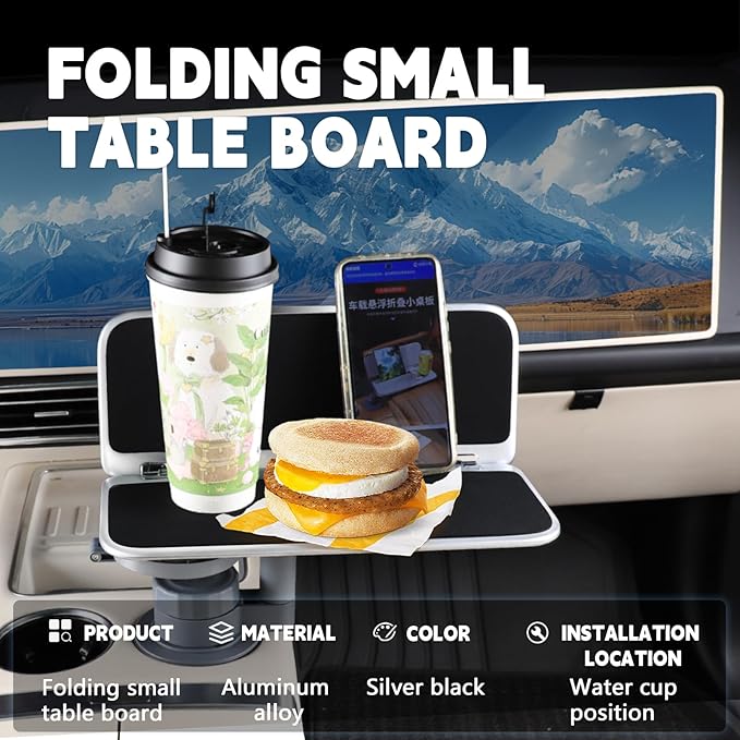 360 Rotating Folding Cup Holder Table, Steering Wheel Tray, Car & Laptop Desk - Car Accessories for Women & Men, Fit Tesla