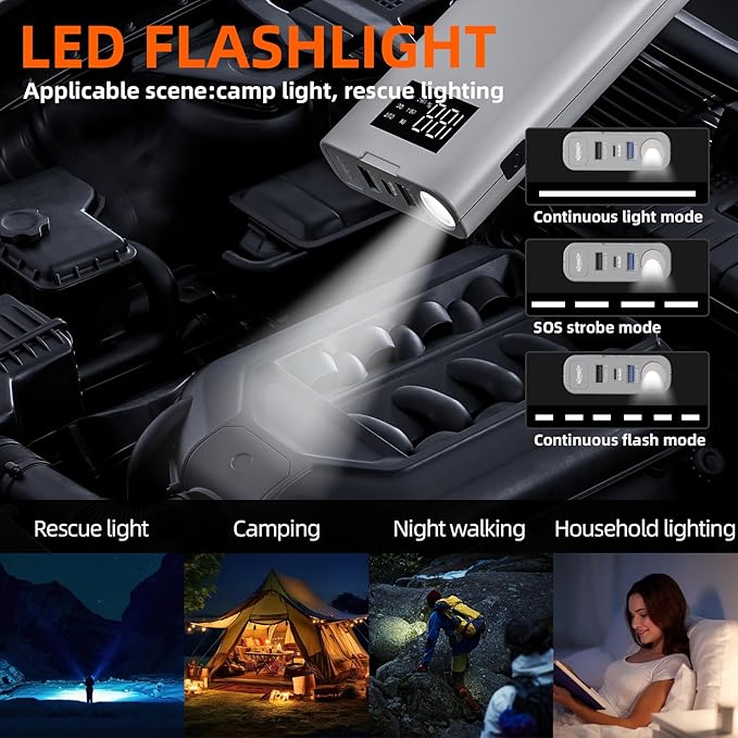 IDEAPLAY Jump Starter, 1500A Car Battery Jump Starter Portable for Up to 7.0L Gas and 5.5L Diesel Engine,Type C Fast