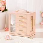 Homde Jewelry Box 360° Rotating, Necklace Earring Organizer with Transparent Window, Mirror, 7 Drawers, Large Ring Display St