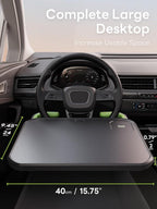SAIJI Car Steering Wheel Desk with Retractable Slot, Car Food Tray with Anti-Scratch Silicone Steering Wheel Slot, Car Table Tray for Eating with Cup Holder, Multifunctional Travel Car Accessories