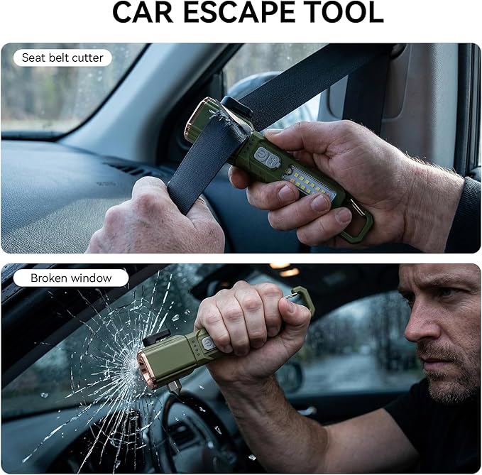 Emergency Car Flashlight with 6 Lighting Modes, Flashlights Emergency Kit Escape Hammer with Seatbelt Cutter & Window Breaker