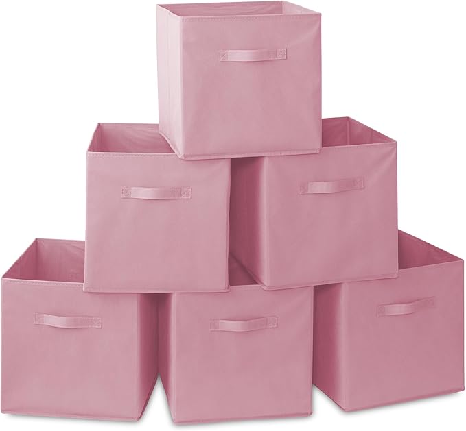 Casafield Set of 6 Collapsible Fabric Cube Storage Bins, Light Pink - 13" Foldable Cloth Baskets for Shelves, Cubby Organizer