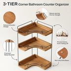 3-Tier Bathroom Counter Organizer, Wooden Corner Shelf for Vanity Countertop Skincare & Makeup, Storage and Organization for 