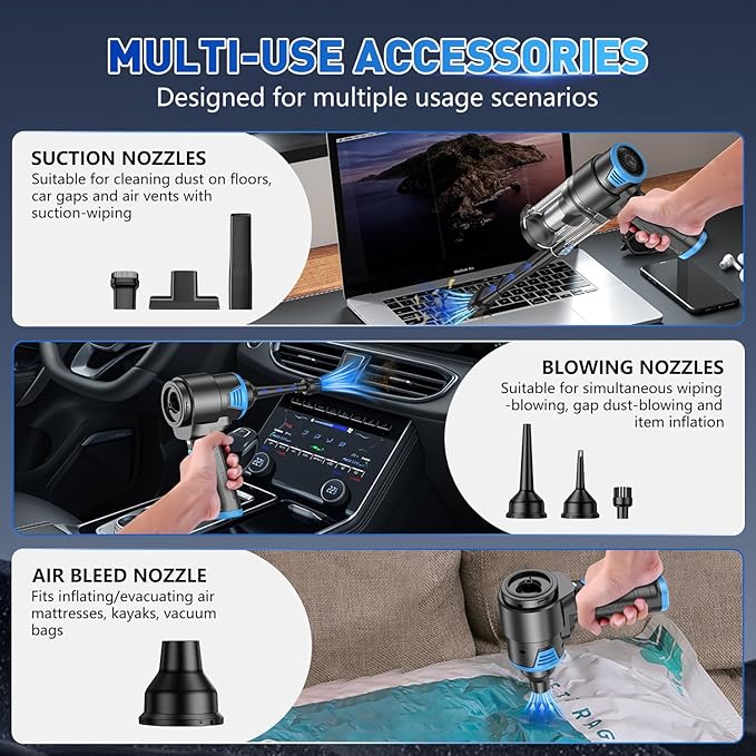 KMM Handheld Car Vacuum Cleaner, 16000PA Air Duster & Vacuum Cleaner, 120W High Power Hand Held Vacuum Cordless, Portable Vac