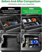 Center Console Organizer, 2PCS Storage Tray Compatible with 2019-2025 Chevy Silverado/GMC Sierra 1500 & 2020-2025 Chevy Silverado/Sierra 2500HD 3500HD (Split-Bench Folding Seat)-Black