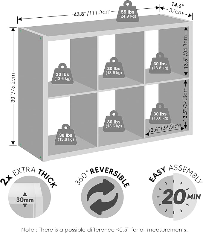 Furinno Cubic Closet Organizers and Storage, 6-Cube Closet Organizer, Open Shelf Closet Storage, Extra Thick Frame for Wardro