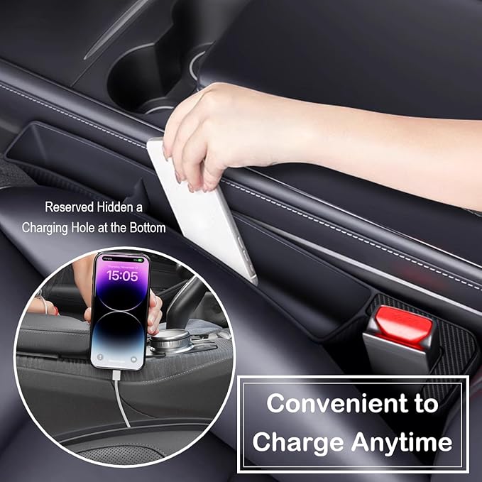 Car Seat Gap Filler, Carseat Side Gap Organizer with Phone Holder & Storage Slot, Auto Interior Accessories, Universal Car Catcher Plug Strip Fit Car SUV Truck, Fill in Between Seat and Console, Black