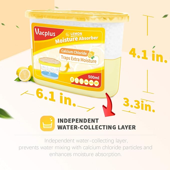 Vacplus Moisture Absorbers 6 Pack, Portable Humidity Absorber Boxes for Your Bathroom, Closet & Car, Dehumidifier with Lemon