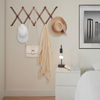 SCUNDA 16 inch High Accordion Wall Hanger with 14 Hooks, Wooden Wall Expandable Coat Rack for Coat, Hats, Baseball Caps, Coff