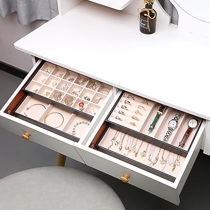 LANDICI Stackable Jewelry Organizer Trays 4 Set,PU Leather Jewelry Organizer Drawer,Jewelry Storage Display Tray for Earring 