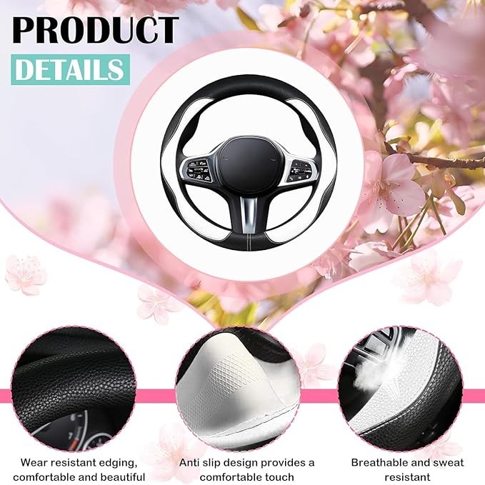 SuperKaKa Car Steering Wheel Cover 2024, Universal Auto PU Cute Breathable Slip-Proof Comfort Imitation Leather Protector Car