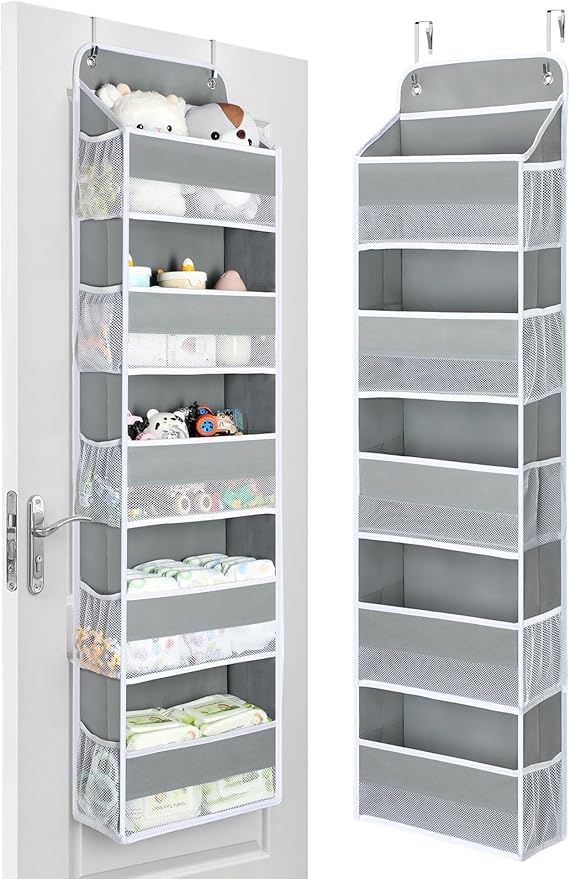 Yecaye 1 Pc Over the Door Organizer with 5 Bins 10 Side Pockets, 44lbs Load Hanging Bathroom and Bedroom Organizer, behind th