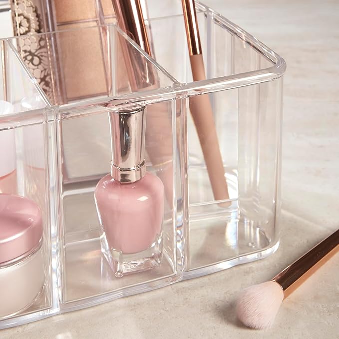 STORi 5-Compartment Clear Plastic Organizer | Rectangular Divided Makeup and Vanity Storage Bin and Office Desk Caddy | Scall