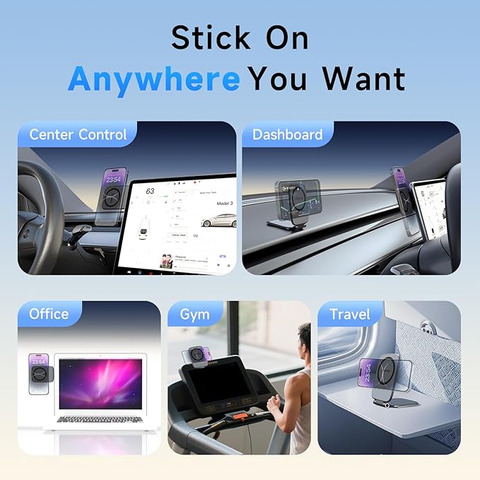 Magnetic Phone Holder for Car, MagSafe Car Mount with Dual Side Strong Magnets,Ultrathin Adjustable Cell Phone Holder, Car Accessories for Women Men, Fit for All Phone, Dashboard, Laptop, Gym