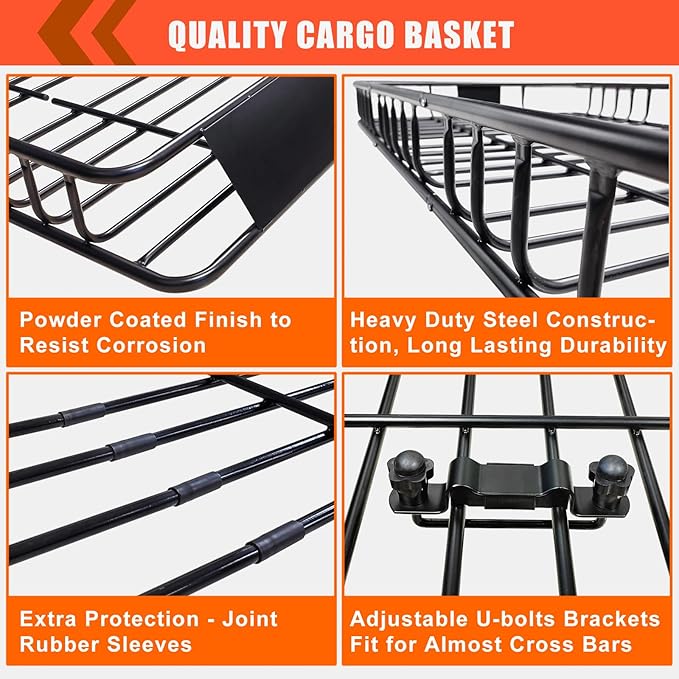 Roof Rack Carrier Carrier Basket 65"*39"*6"+Waterproof Bag 20 Cubic Feet(51"*40"*17"),and Cargo Net with Attachment Hooks,Ratchet Straps.200 Lbs Capacity,Universal Rooftop small Size Roof Rack