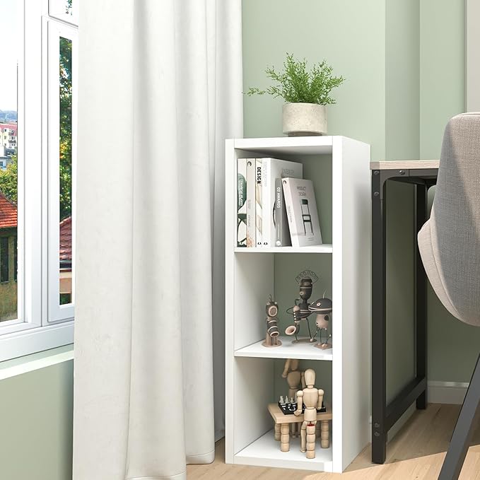 CTESNE【2026 Wooden Thick Frame 3 Cube Storage Organizer Shelf with Anti-Tipping Kits + Reversible Open Back Bookcase, Horizon