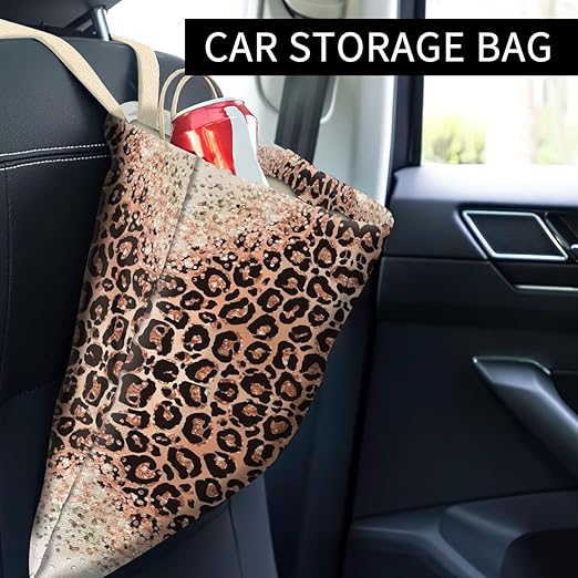 Car Trash Can, Cute Car Trash Bag, Hanging Car Organizer and Storage Bag, Trash Bin for Car Accessories, Vehicle, Travelling, Camping Cute Pink Leopard