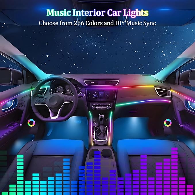 Acrylic Interior Car LED Strip Light,RGB 22 in 1 Neon Ambient Lighting Kits,Car Ambient Lighting with APP Control,LED Lights for Cars with Music Sync Dynamic Dreamcolor