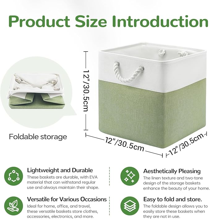 12 x 12 Inch Cube Storage Bins, 4 Pack Fabric Storage Basket with Handles, Foldable Boxes Organizer for Shelf Baskets for Hom