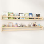 Fun Memories Nursery Book Shelves Set of 2, 48 Inch Solid Wood Wall Book Shelves, Kids Room Floating Shelves Organizer & Toy 