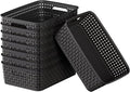 FUCDTEFC Black Plastic Basket, 8 Pack Home Organization and Storage Baskets with Handles, Space Saving Woven Organizer Bins P