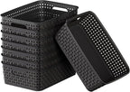 FUCDTEFC Black Plastic Basket, 8 Pack Home Organization and Storage Baskets with Handles, Space Saving Woven Organizer Bins P