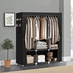 LOKEME Portable Closet, Portable Closets for Hanging Clothes with 3 Hanging Rods and 6 Storage Shelves and 4 Side Pockets, Bl