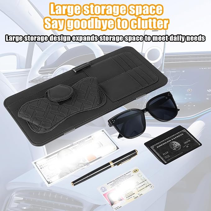 Sun Visor Organizer for Lincoln Navigator 2010-2025 Multifunctional PU Leather Organizer with Sunglasses Holder Pocket Car Interior Accessories, Black Style